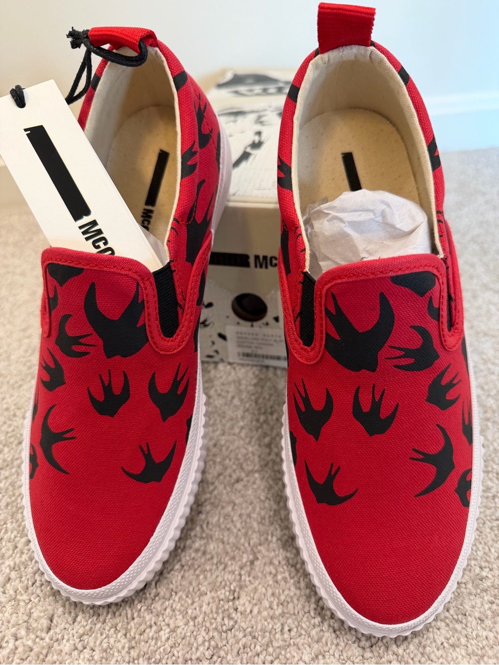 McQ by Alexander McQueen Red Slip-On Sneakers with Black Swallow Print